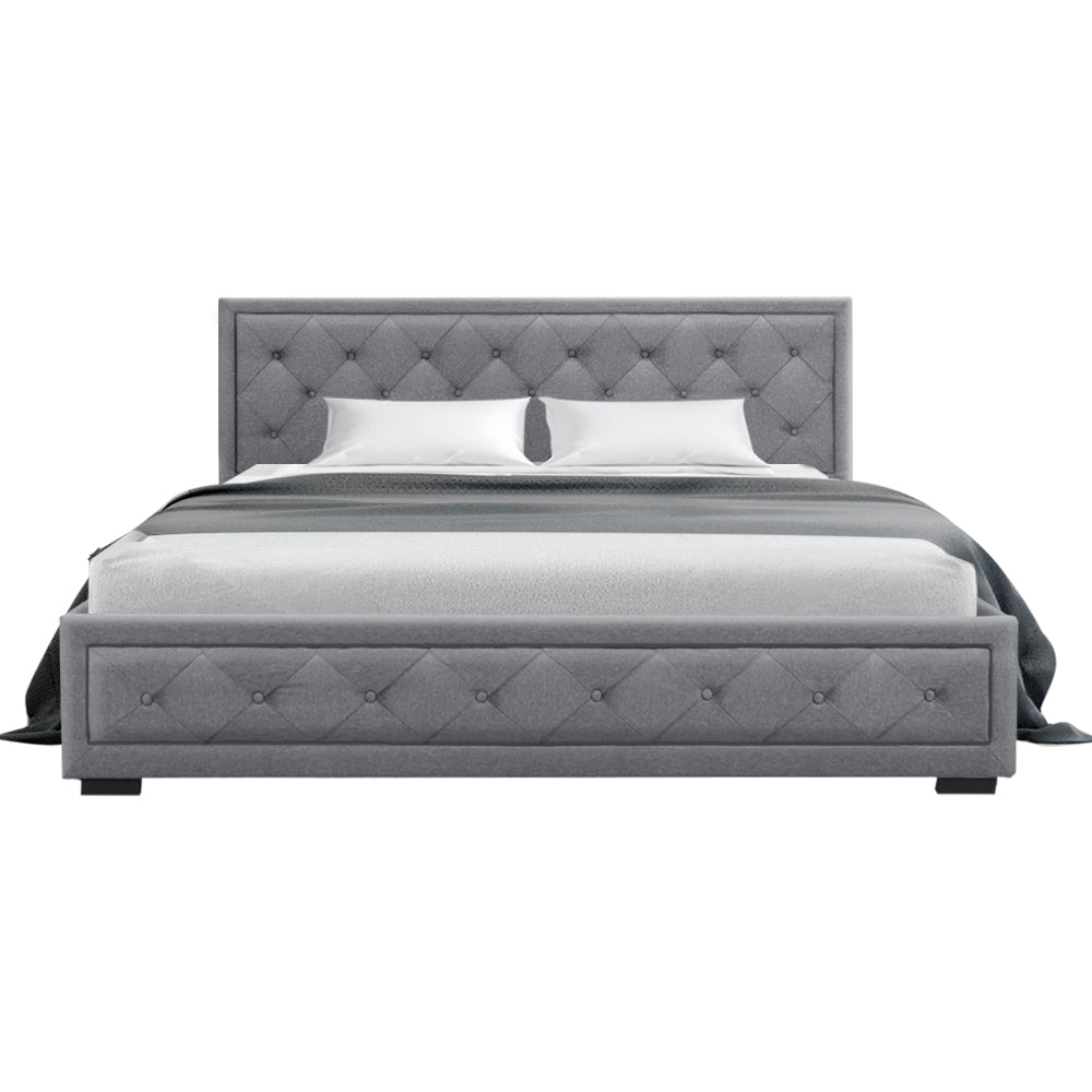 Tiyo Bed Frame Fabric Gas Lift Storage - Grey King