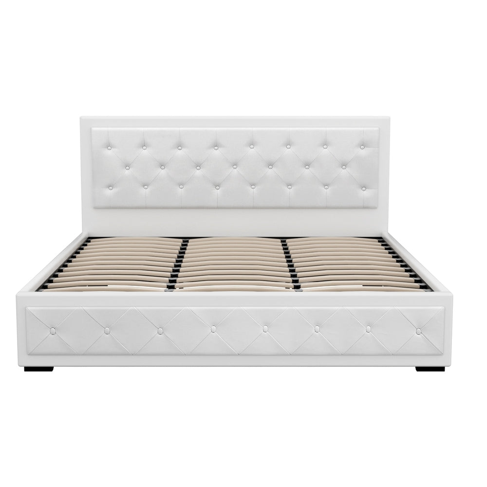 Artiss PVC Leather Gas‑Lift Storage Bed Frame – King (White)