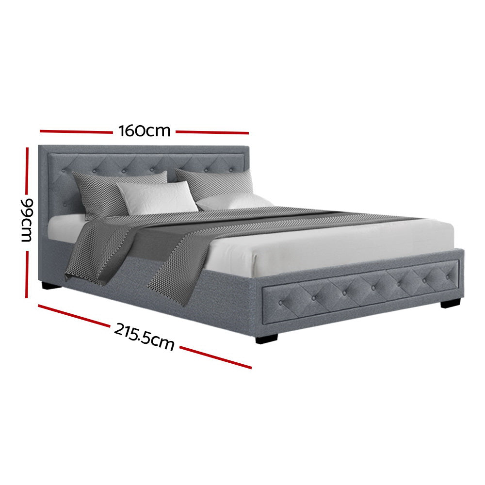 Tiyo Bed Frame Fabric Gas Lift Storage - Grey Queen