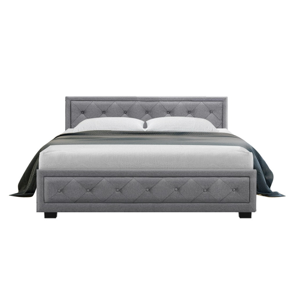 Tiyo Bed Frame Fabric Gas Lift Storage - Grey Queen