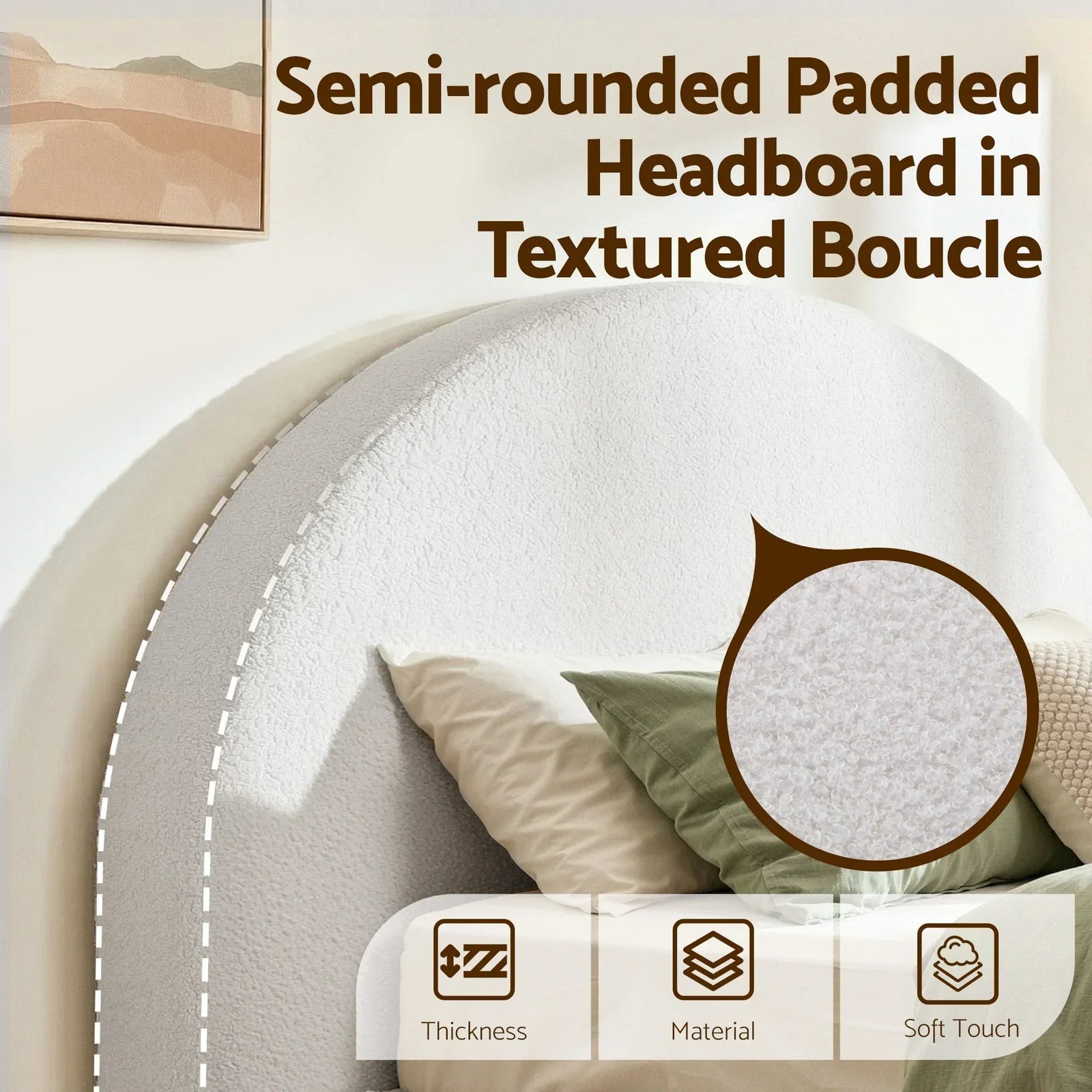 Artiss Queen Bed Frame Boucle Fabric Vacuum Compressed Beds Removable Washable Cover No-Assembly