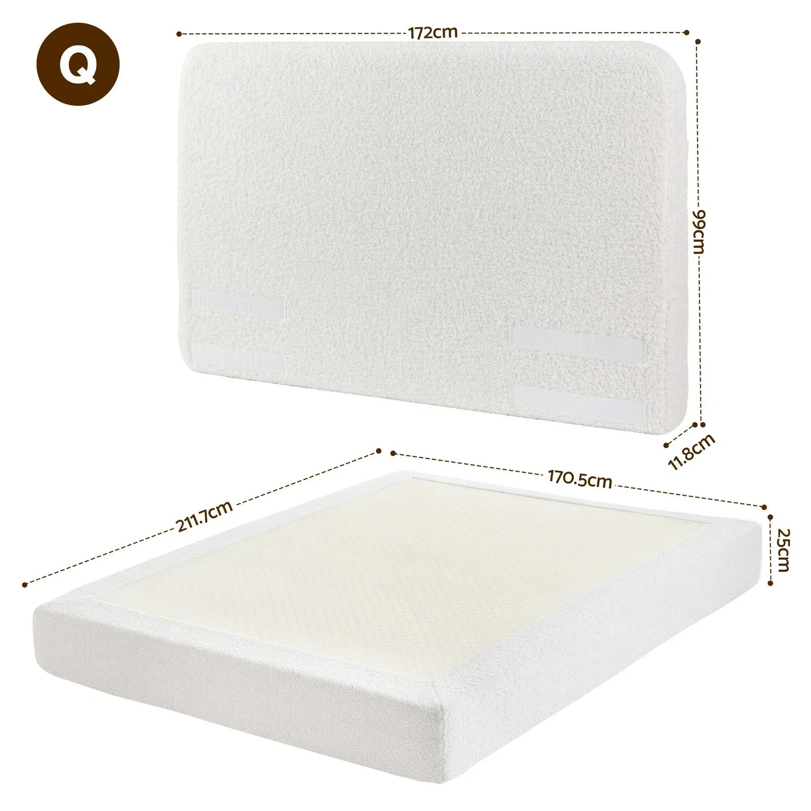 Queen Bed Frame Boucle Fabric Vacuum Compressed Beds Washable Cover No-Assembly