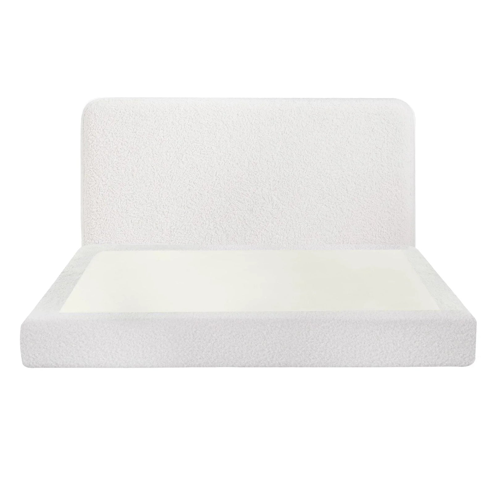 Queen Bed Frame Boucle Fabric Vacuum Compressed Beds Washable Cover No-Assembly