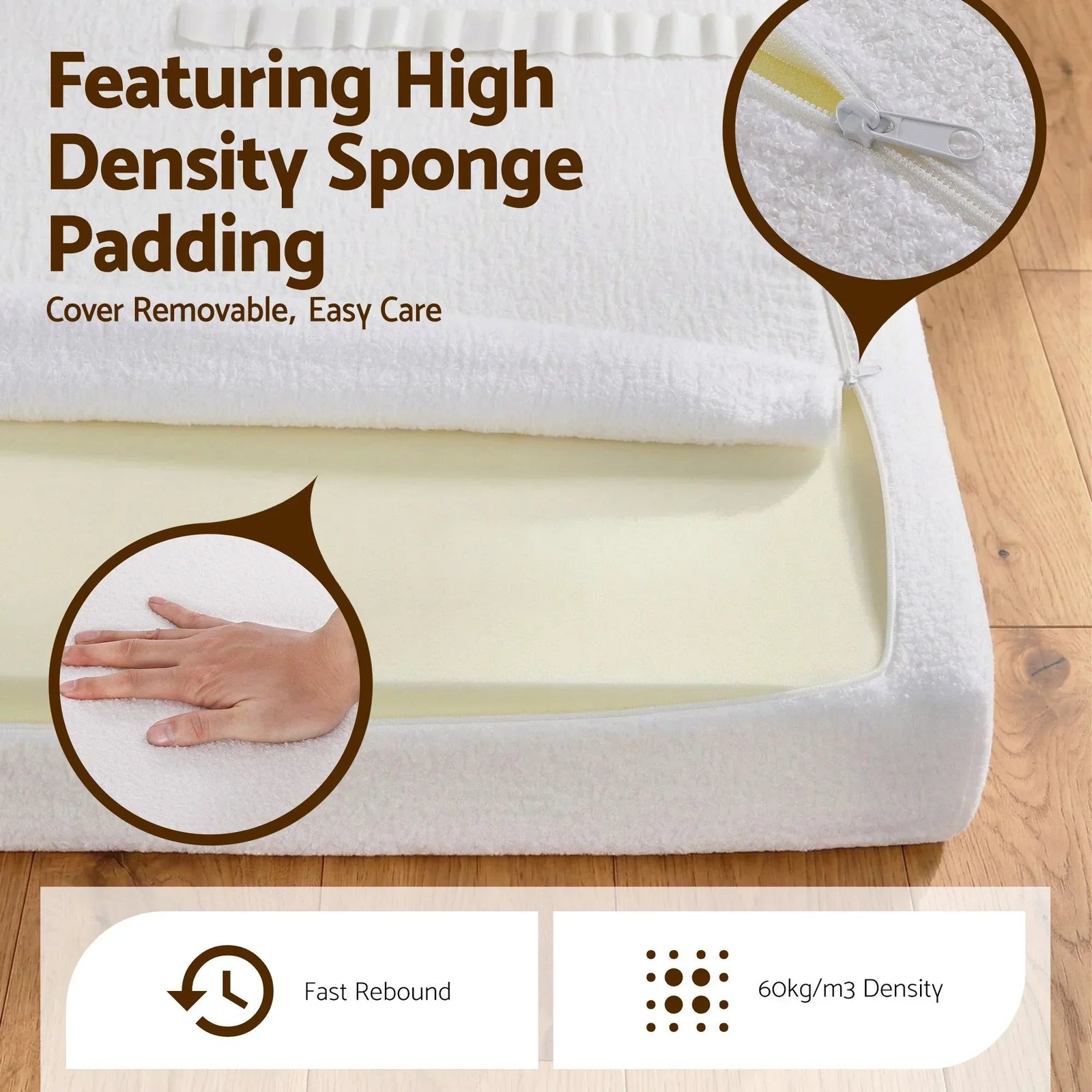 Queen Bed Frame Boucle Fabric Vacuum Compressed Beds Washable Cover No-Assembly
