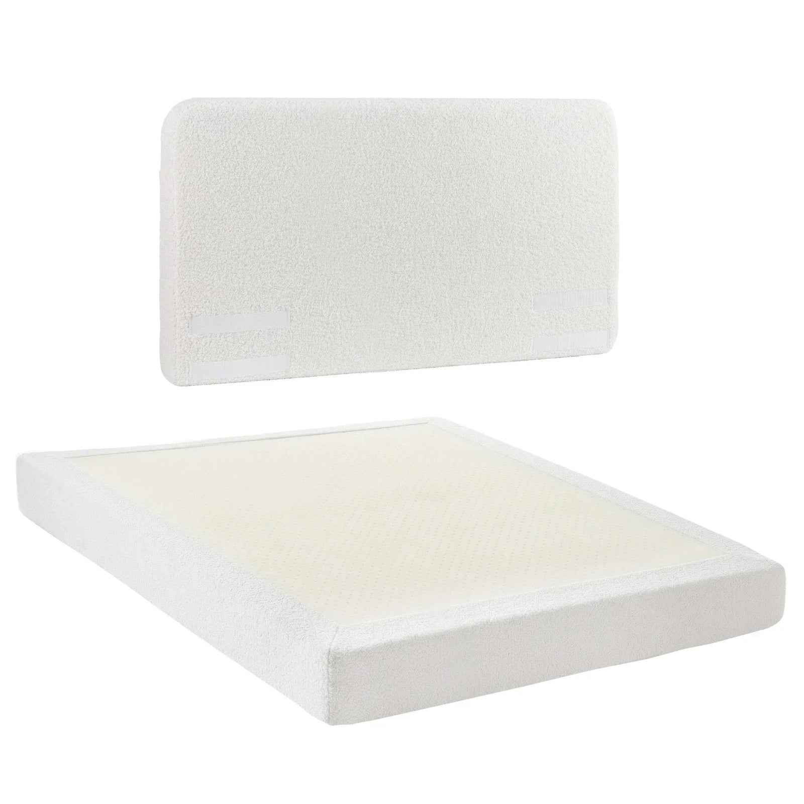 Queen Bed Frame Boucle Fabric Vacuum Compressed Beds Washable Cover No-Assembly