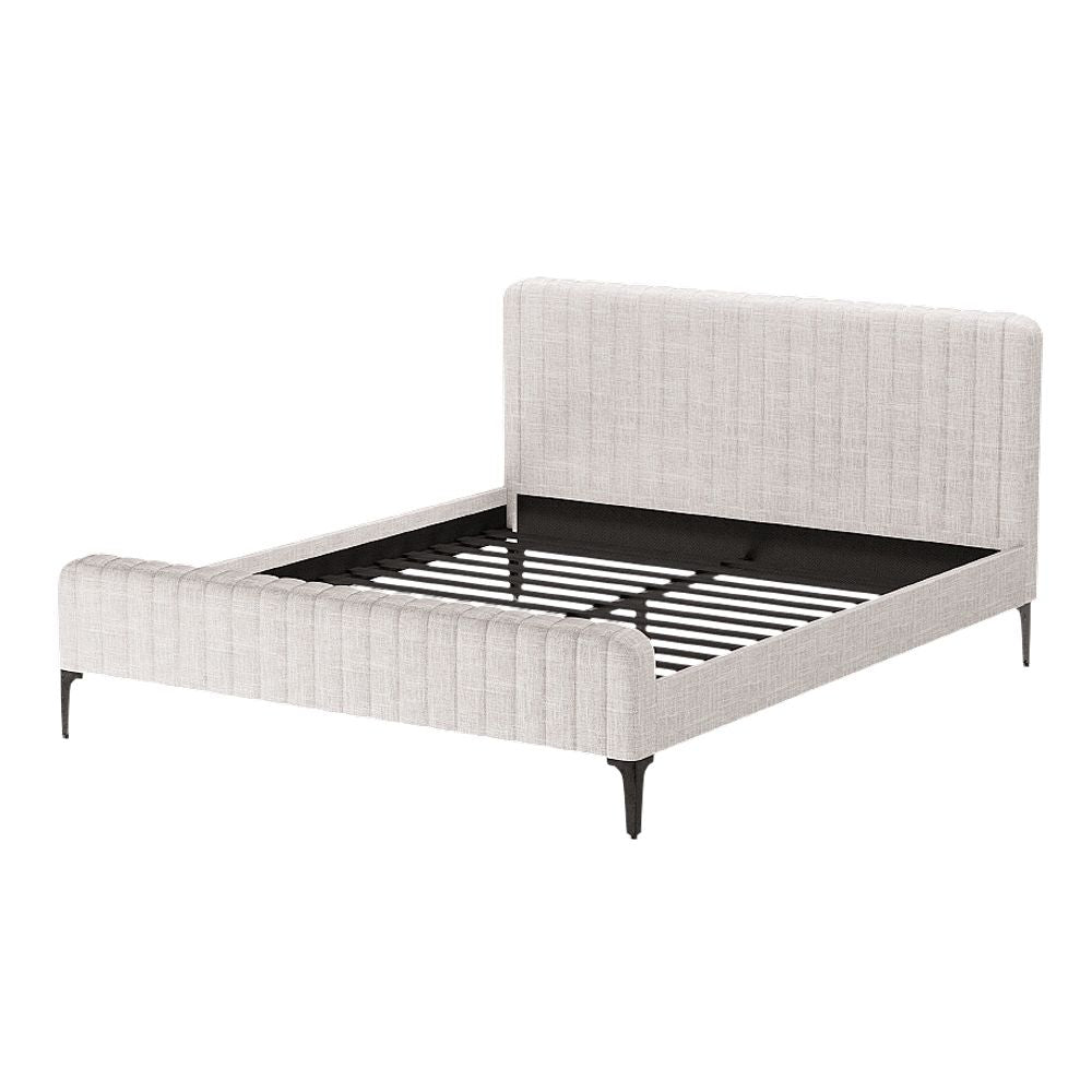 AMMY King Bed Frame Beige Upholstered Faux Linen 300kg Support