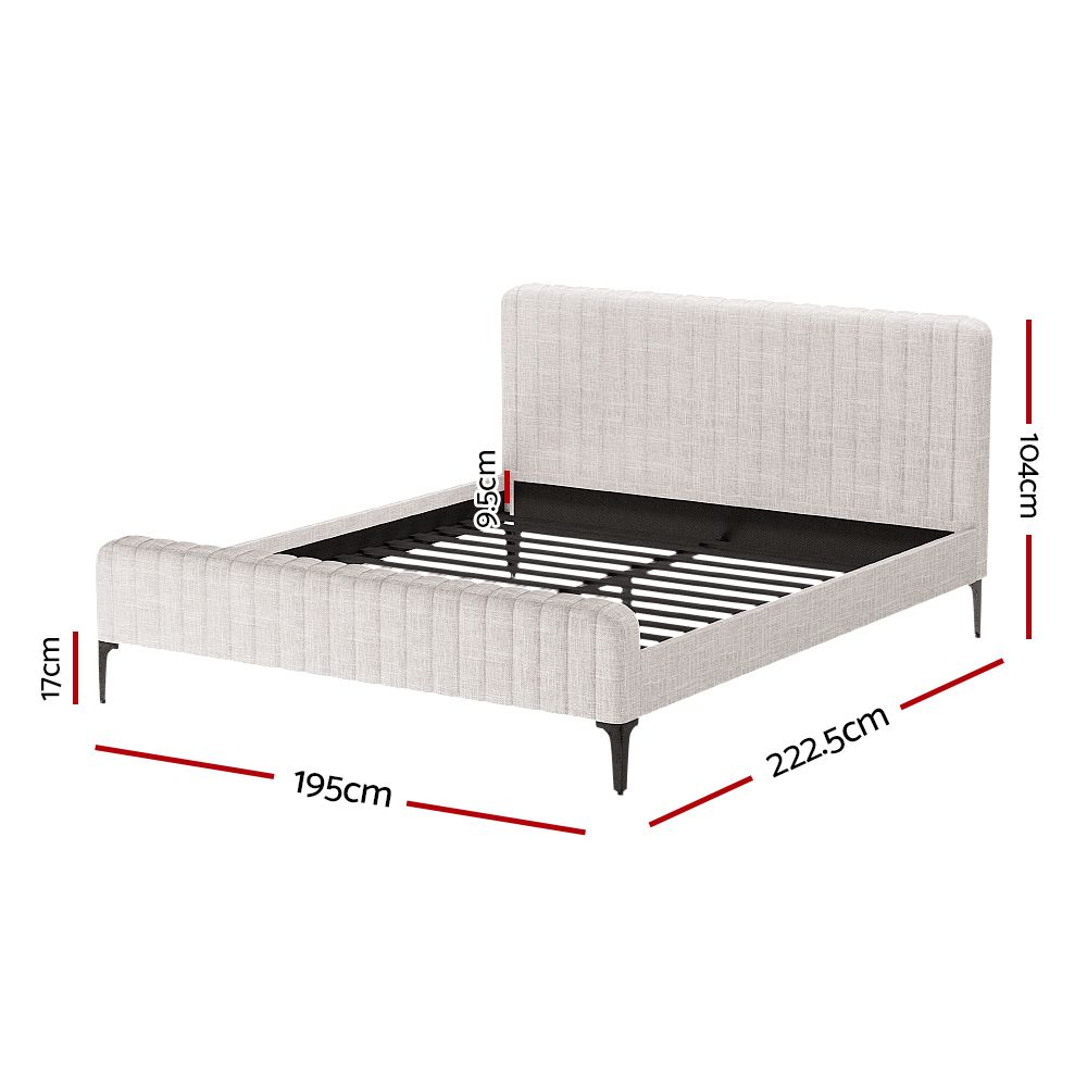 AMMY King Bed Frame Beige Upholstered Faux Linen 300kg Support