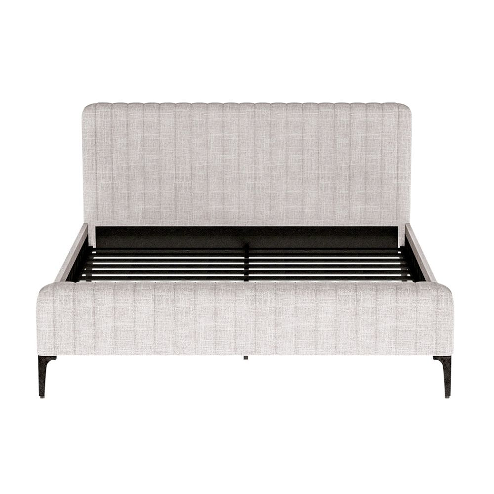 AMMY King Bed Frame Beige Upholstered Faux Linen 300kg Support
