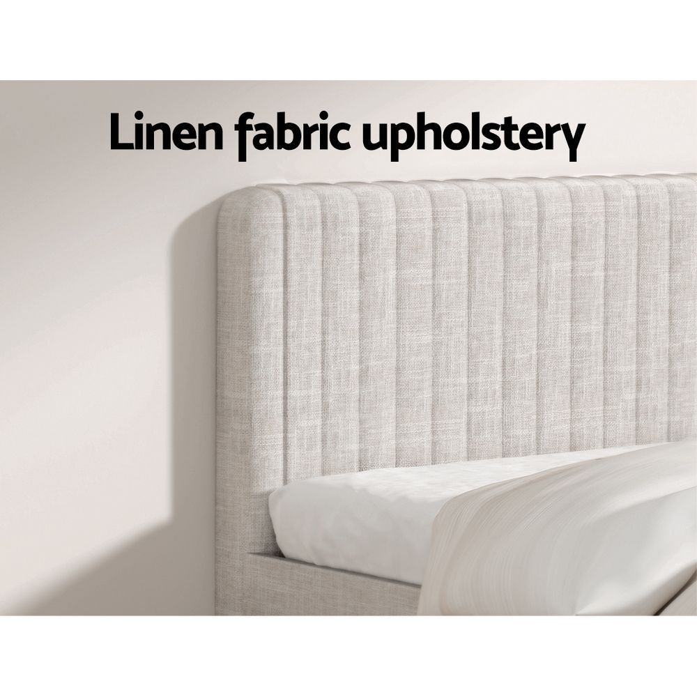 AMMY King Bed Frame Beige Upholstered Faux Linen 300kg Support