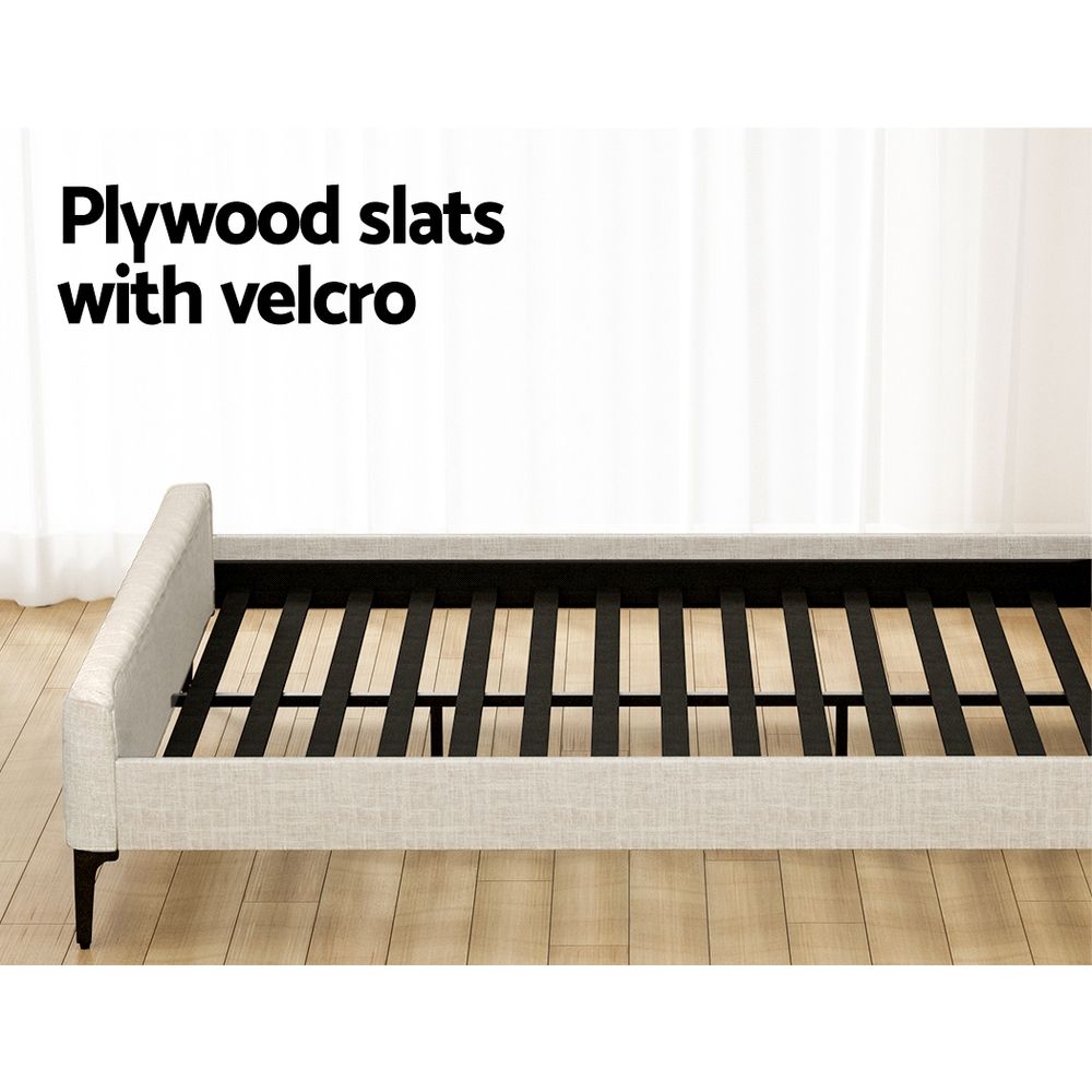 AMMY King Bed Frame Beige Upholstered Faux Linen 300kg Support