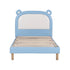Kids King Single Bed Frame Upholstered Bear Headboard Waterproof Leather Boys Bed 180kg Capacity Blue and White