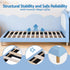 Kids King Single Bed Frame Upholstered Bear Headboard Waterproof Leather Boys Bed 180kg Capacity Blue and White