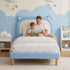 Kids King Single Bed Frame Upholstered Bear Headboard Waterproof Leather Boys Bed 180kg Capacity Blue and White