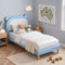 Artiss Kids King Single Bed Frame Bear Headboard Blue White PVC Leather