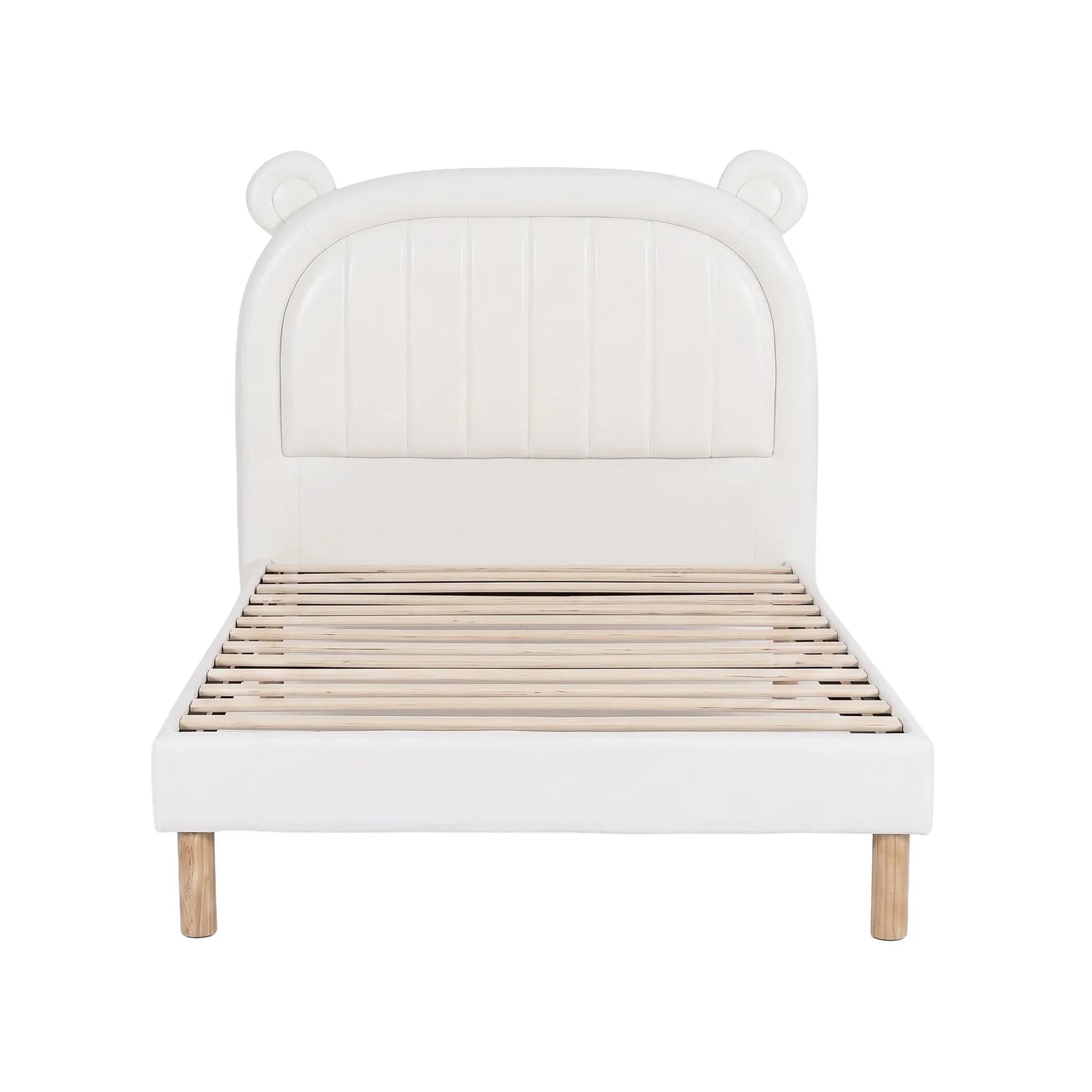 Kids King Single Bed Frame Bear Ears Headboard Upholstered Leather Platform Bed for Child