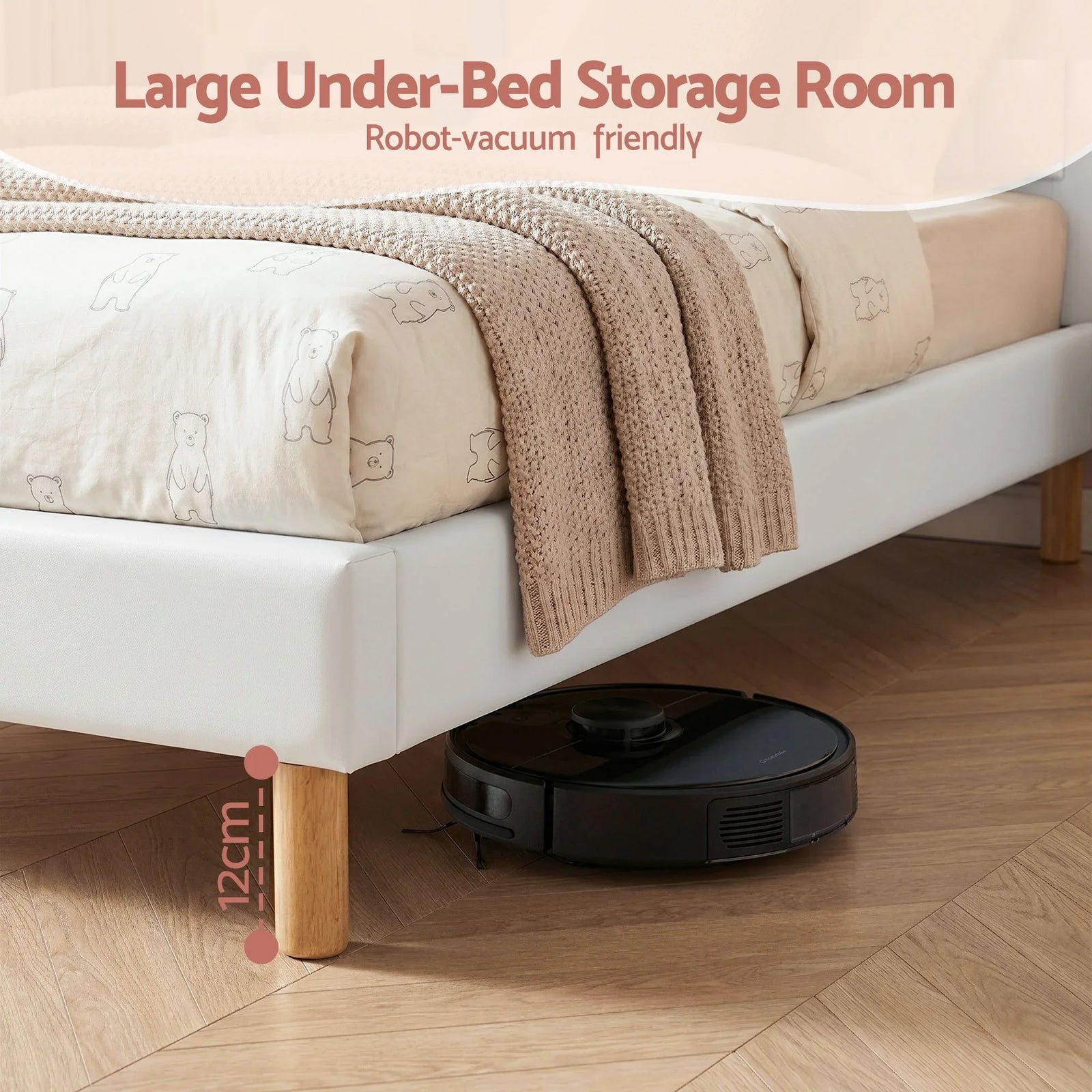 Kids King Single Bed Frame Bear Ears Headboard Upholstered Leather Platform Bed for Child