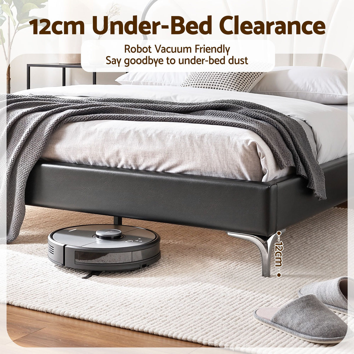 Double Bed Frame with Adjustable Shell Headboard and PVC Upholstery