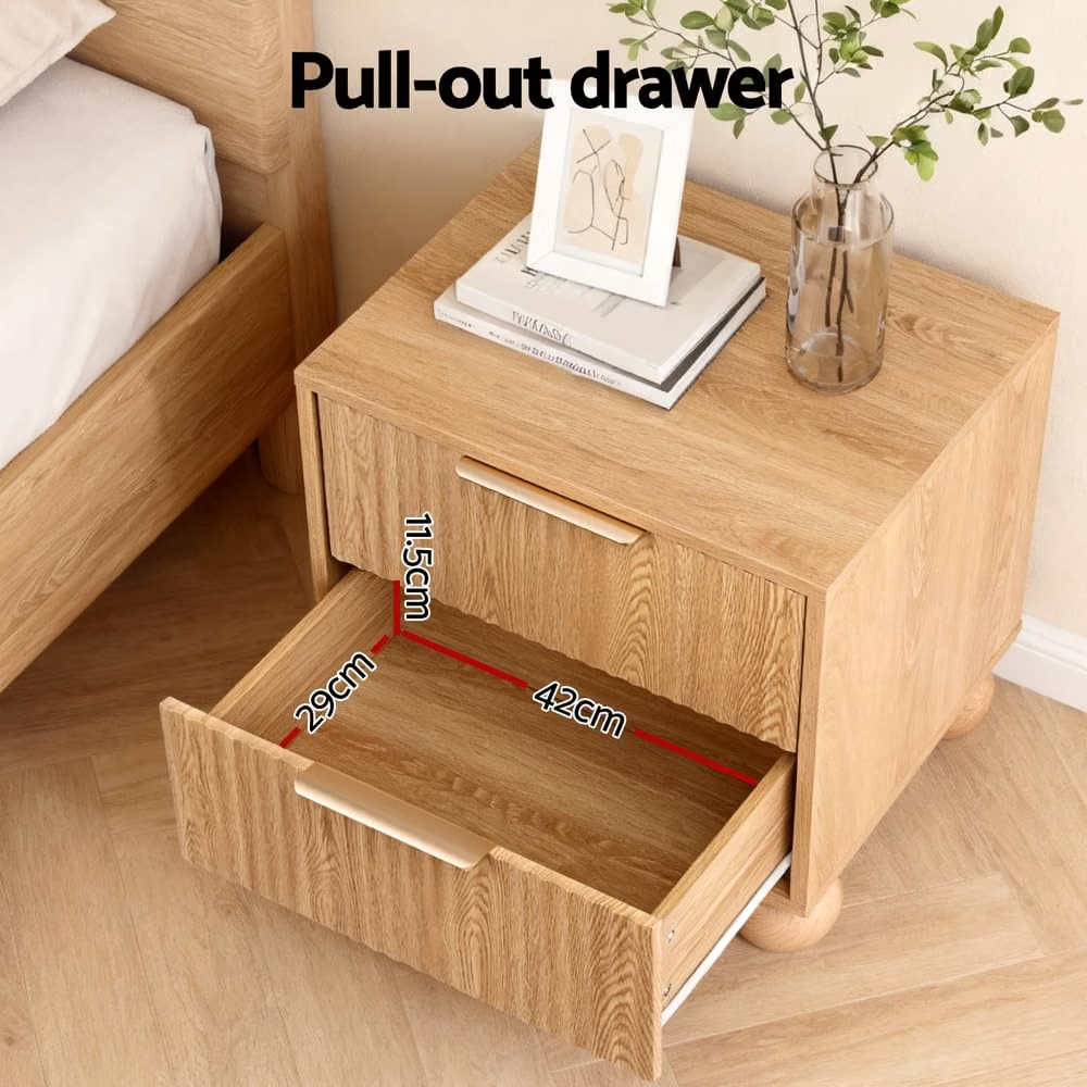 Artiss Queen Bouclé Platform Bed Frame & 2 Bedside Tables Set, Rubberwood Feet