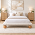 Artiss Queen Bouclé Platform Bed Frame & 2 Chest of Drawers Set, White, 300kg