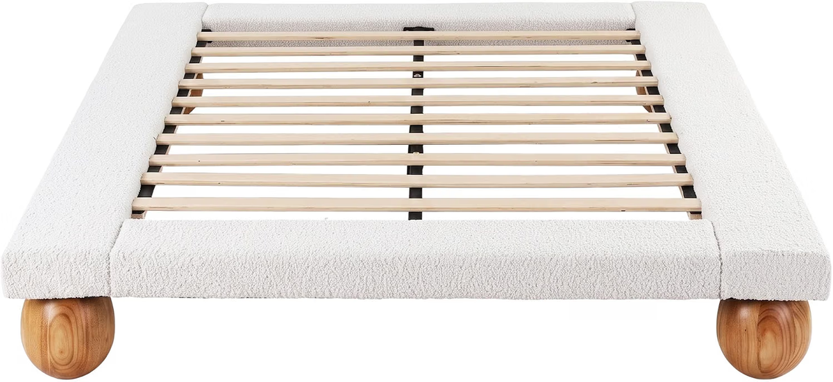 Artiss Queen Bouclé Platform Bed Frame & 2 Chest of Drawers Set, White, 300kg