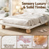 Queen Bed Frame with Boucle Upholstery and Solid Rubber Wood Legs