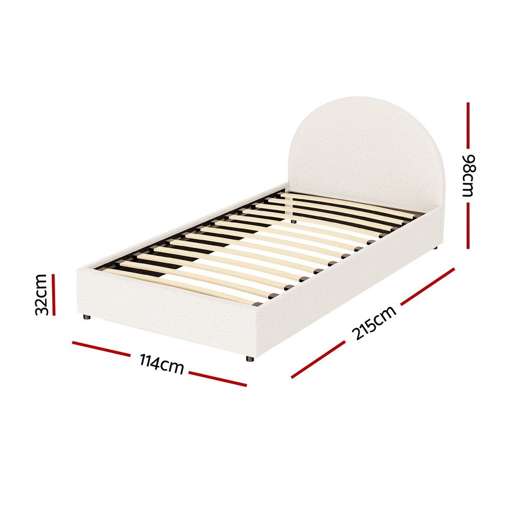 Bed Frame Gas Lift Storage Base Platform Boucle Fabric King Single ELLA