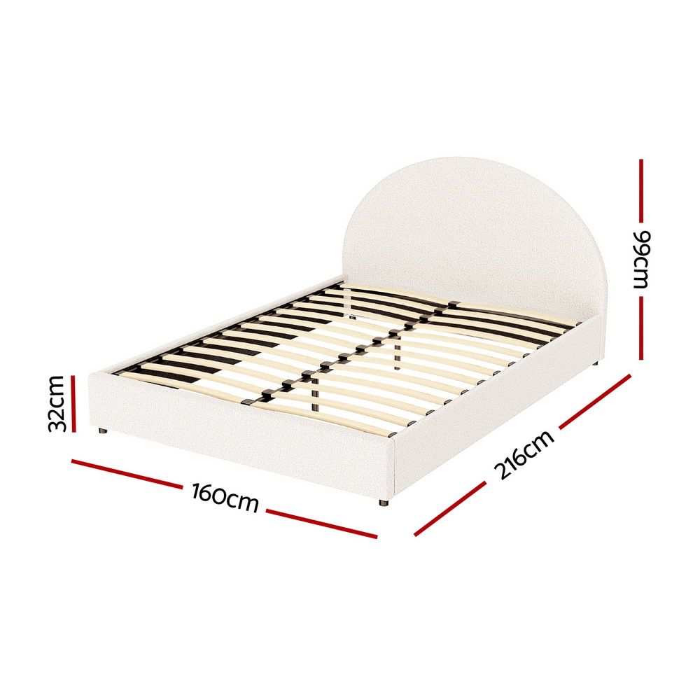 Bed Frame Gas Lift Storage Base Platform Boucle Fabric Queen Size ELLA