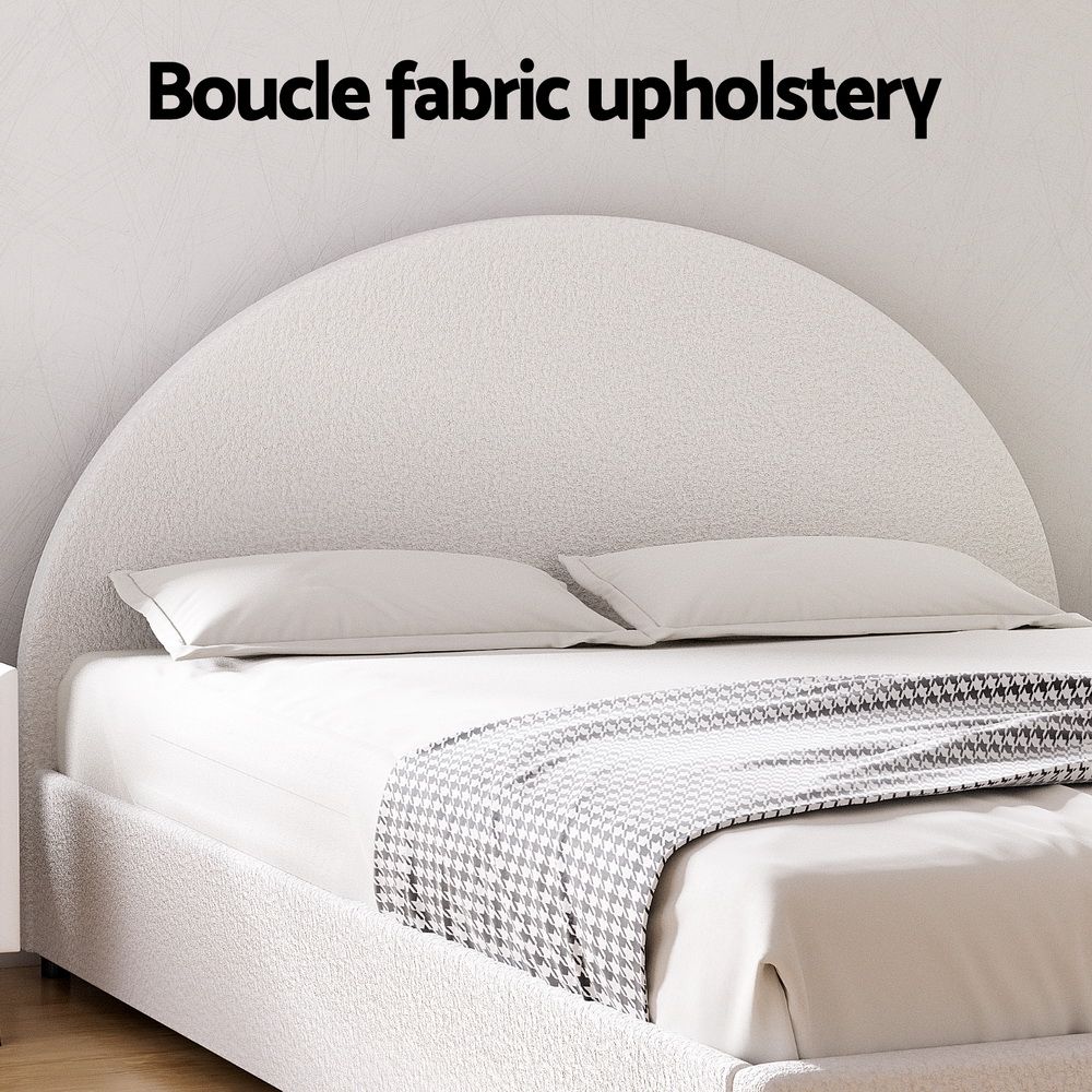 Bed Frame Gas Lift Storage Base Platform Boucle Fabric Queen Size ELLA