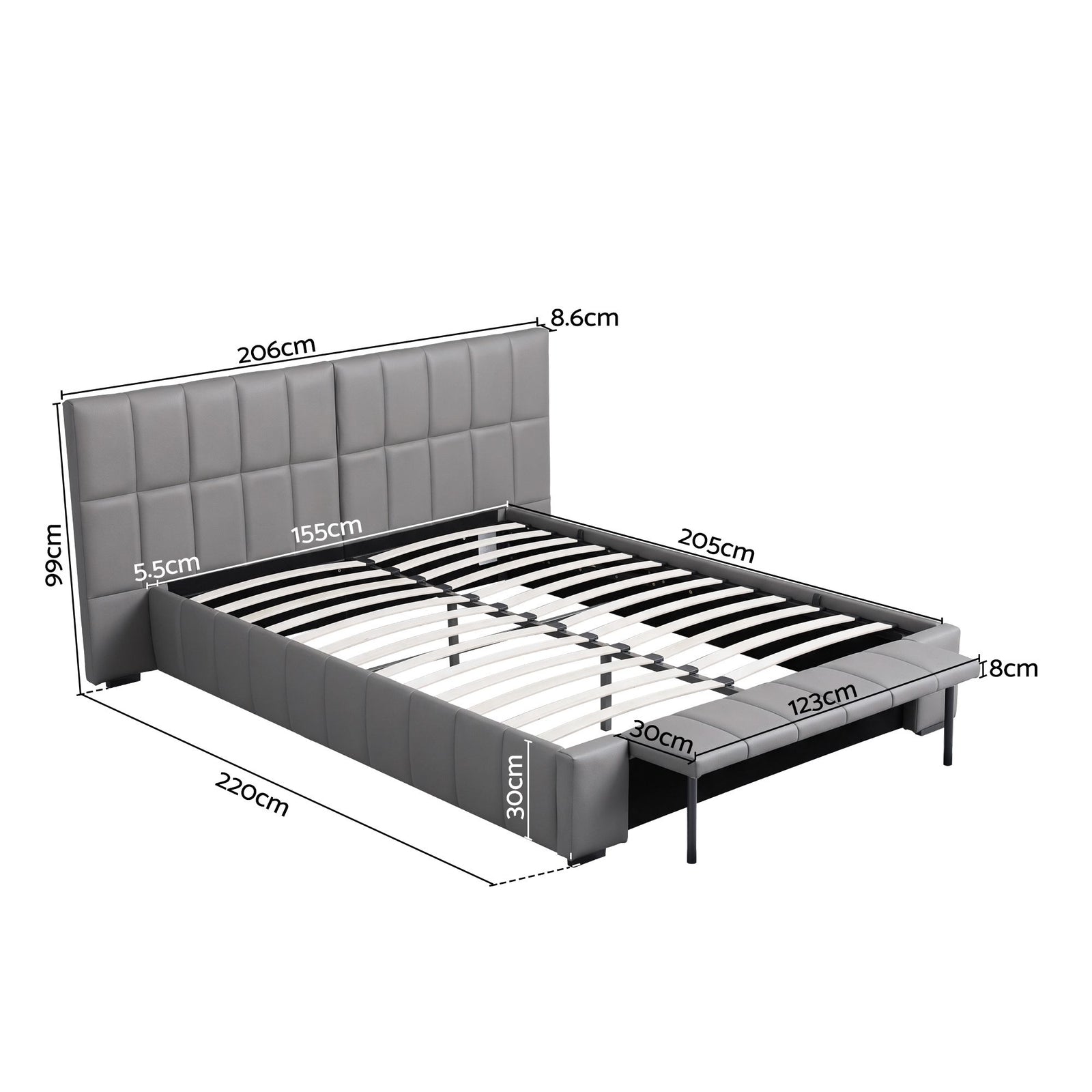 Artiss Queen Size Upholstered Gas Lift Bed Frame with Foldable Bench PVC Leather Platform Bed with Storage