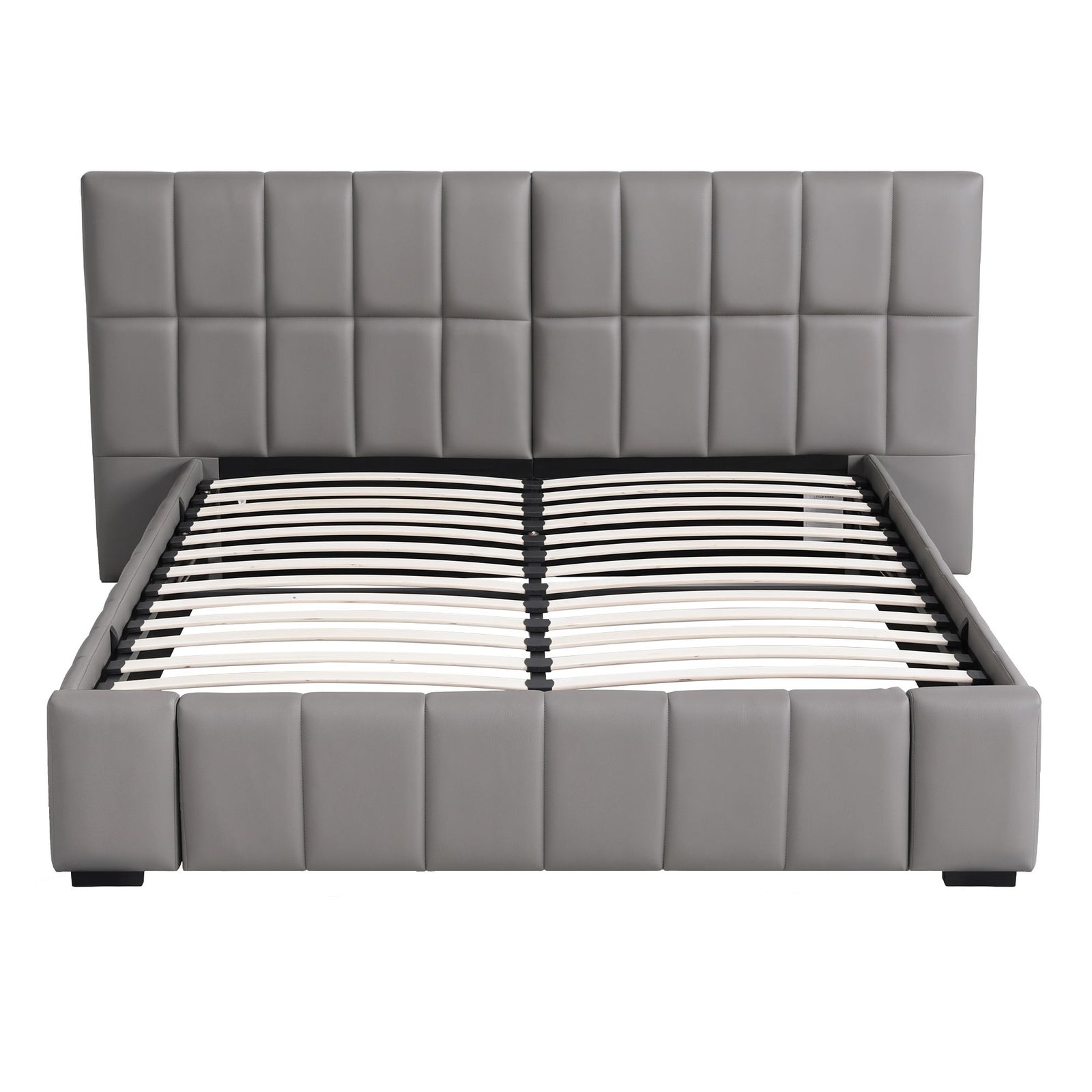 Artiss Queen Size Upholstered Gas Lift Bed Frame with Foldable Bench PVC Leather Platform Bed with Storage