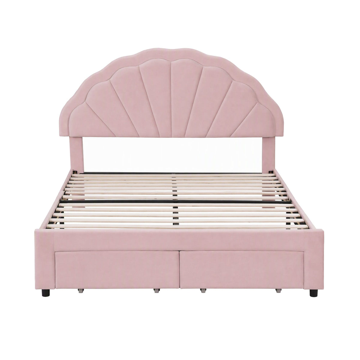 Artiss Double Bed Frame 2 Storage Drawers Velvet Shell Headboard LED Light Pink