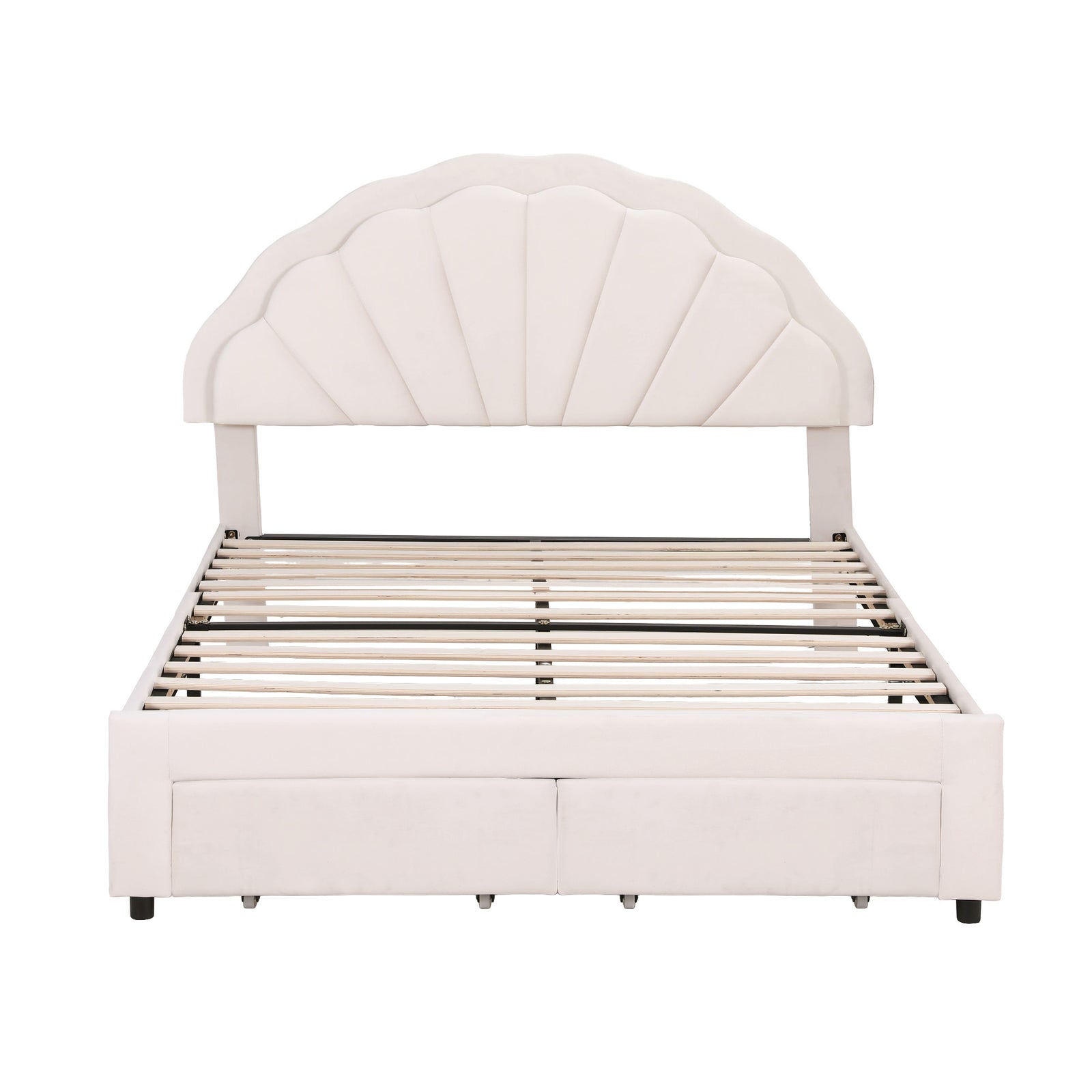 Double Bed Frame with 2 Storage Drawers Upholstered Velvet Platform Bed LED Headboard