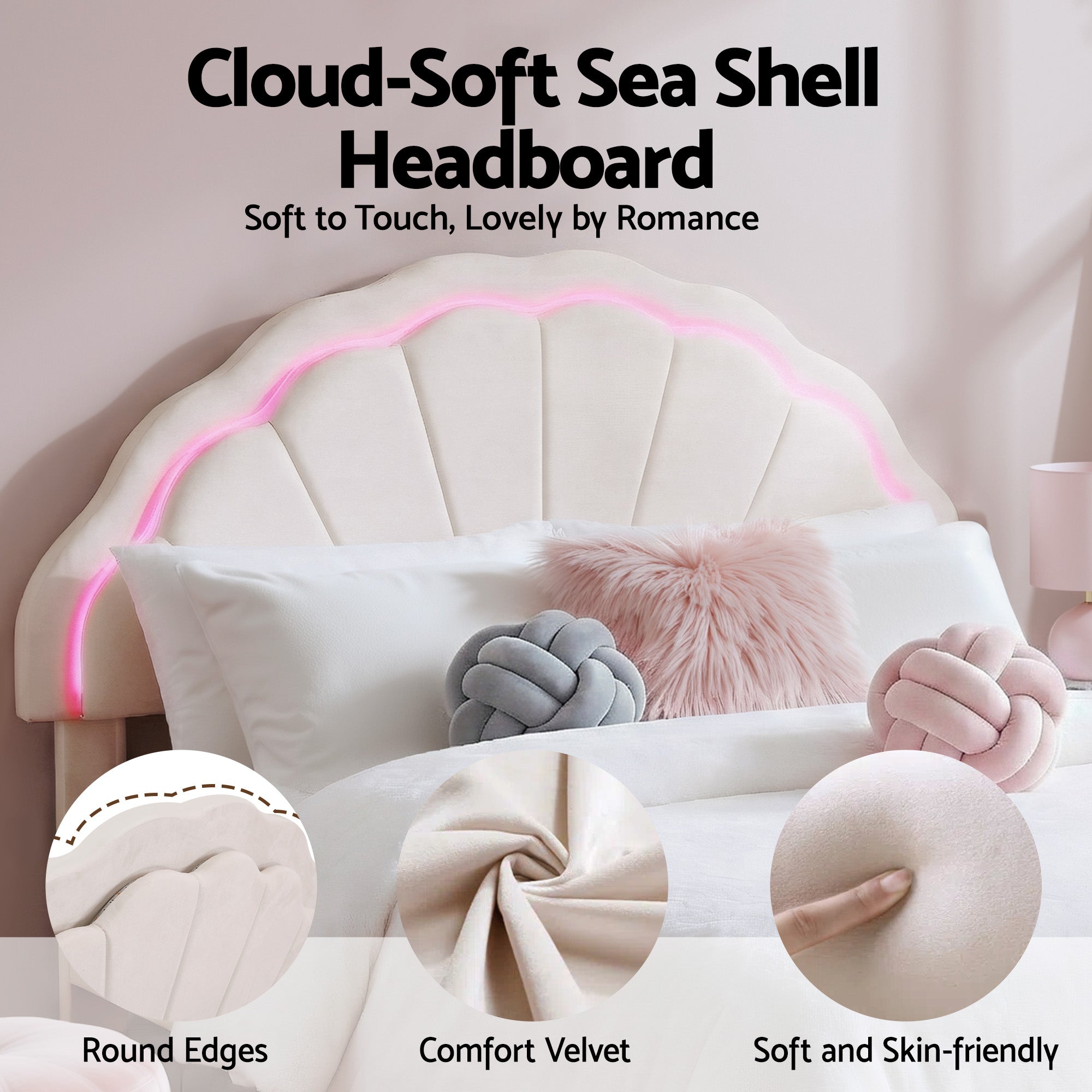 Double Bed Frame with 2 Storage Drawers Upholstered Velvet Platform Bed LED Headboard