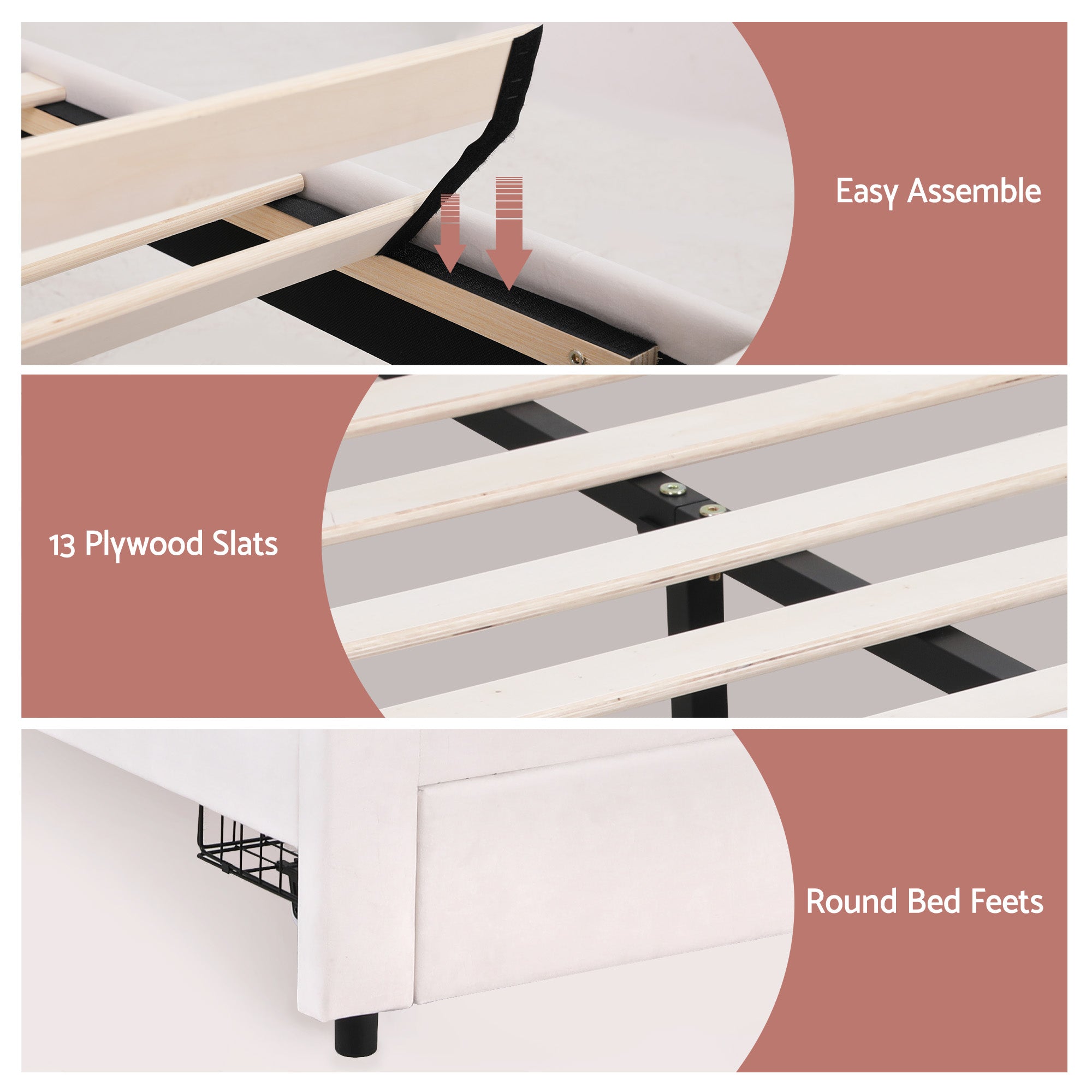 Double Bed Frame with 2 Storage Drawers Upholstered Velvet Platform Bed LED Headboard