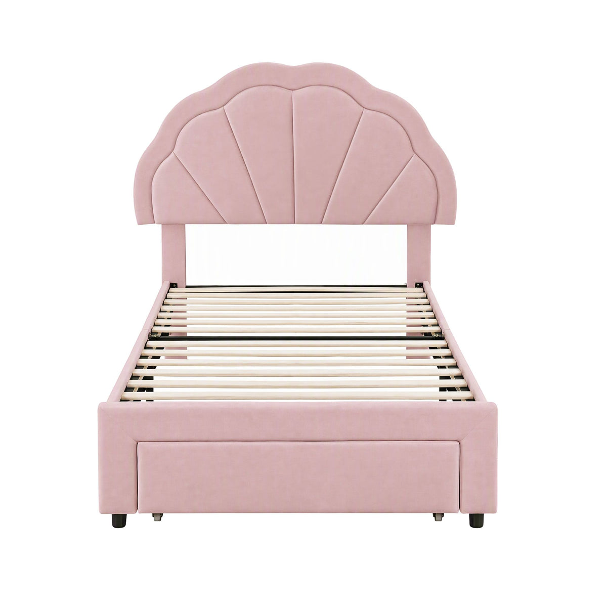 Artiss King Single Velvet Bed Frame Storage Drawer Shell LED Headboard Pink