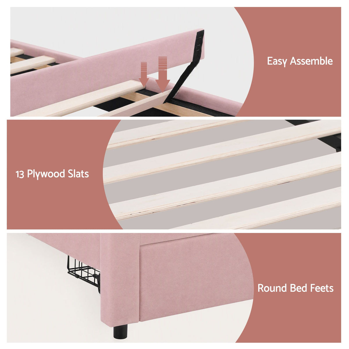 Artiss King Single Velvet Bed Frame Storage Drawer Shell LED Headboard Pink