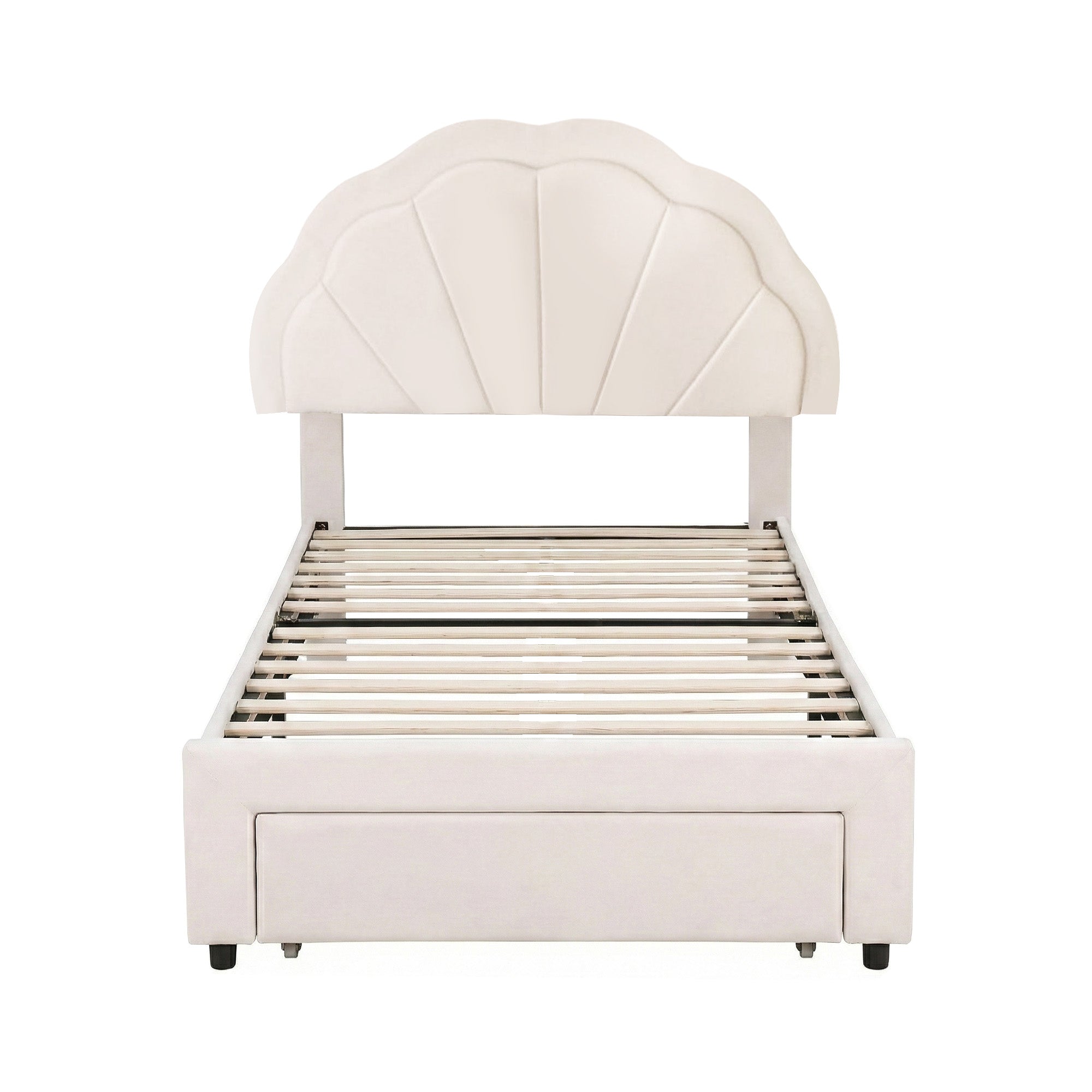 King Single Bed Frame with Storage Drawer Upholstered Velvet Platform Bed LED Headboard