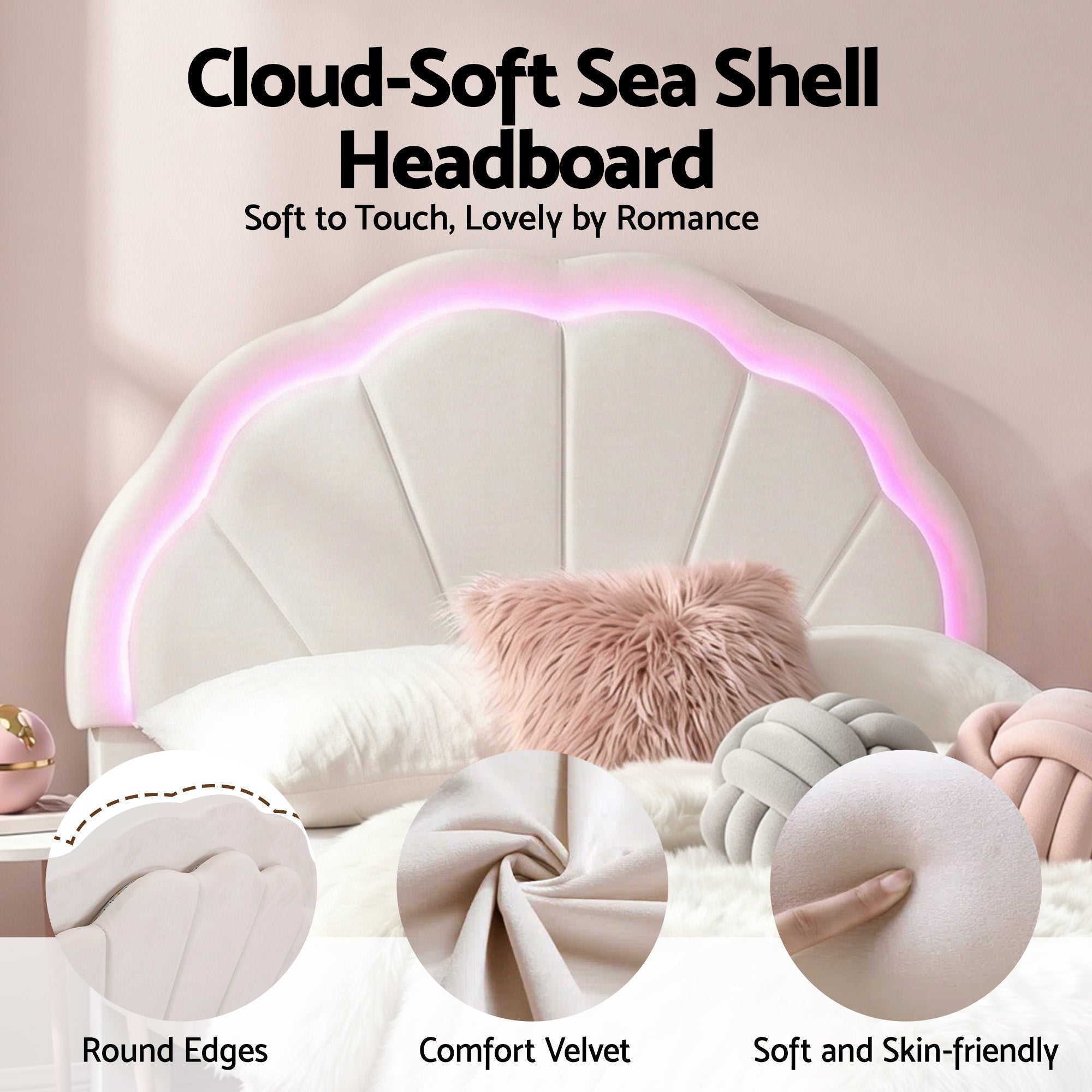 King Single Bed Frame with Storage Drawer Upholstered Velvet Platform Bed LED Headboard