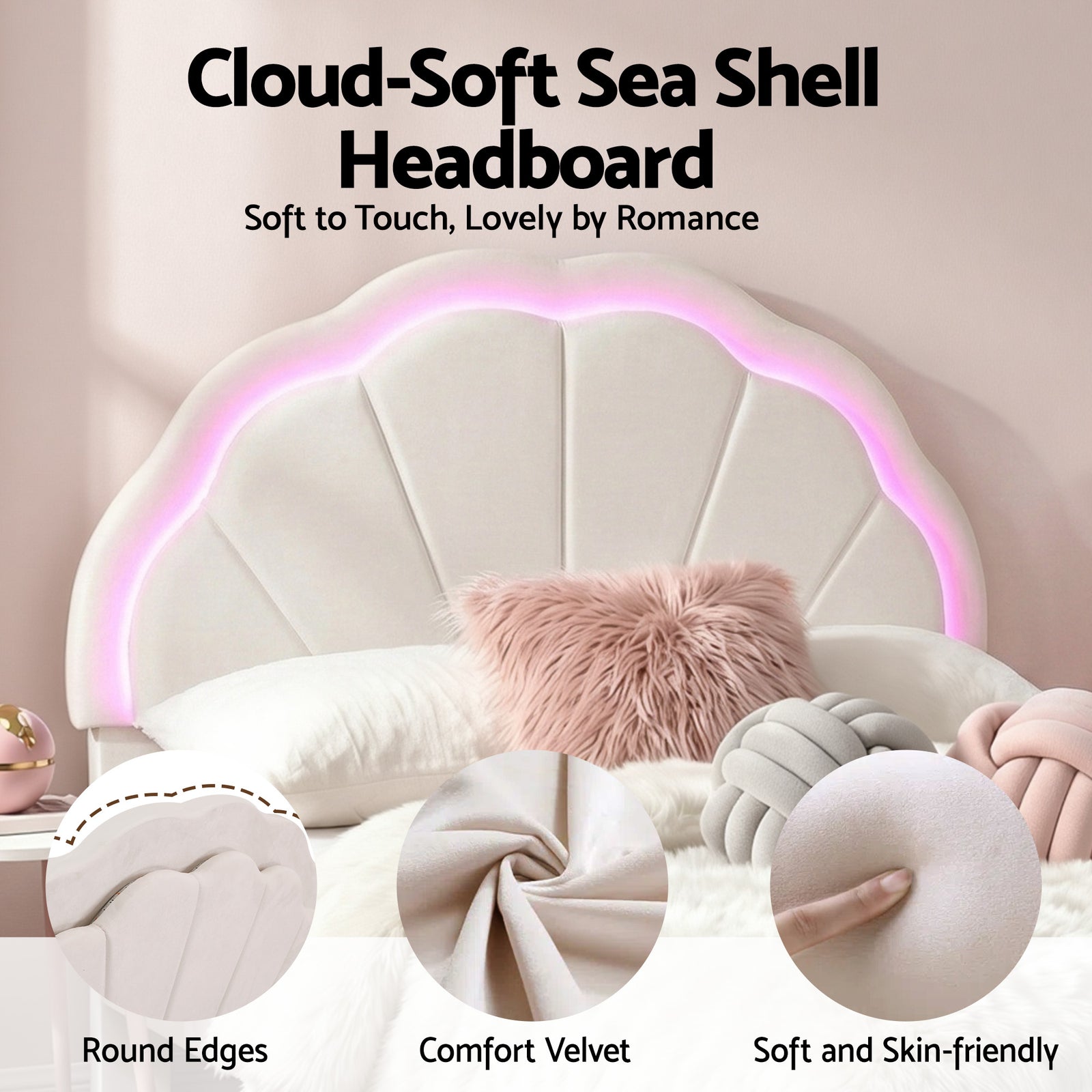 King Single Bed Frame with Storage Drawer Upholstered Velvet Platform Bed LED Headboard