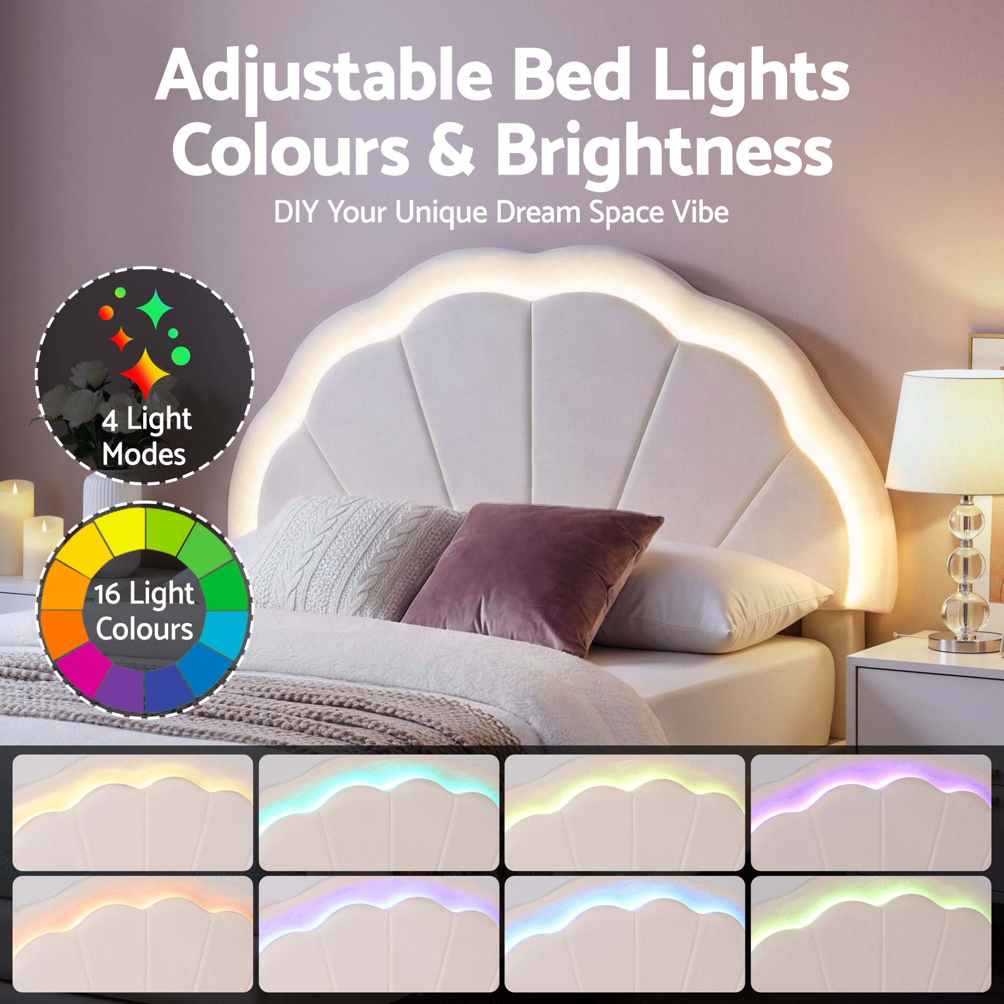 King Single Bed Frame with Storage Drawer Upholstered Velvet Platform Bed LED Headboard