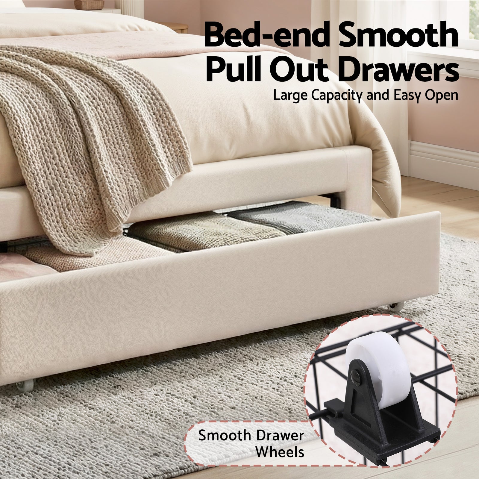 King Single Bed Frame with Storage Drawer Upholstered Velvet Platform Bed LED Headboard