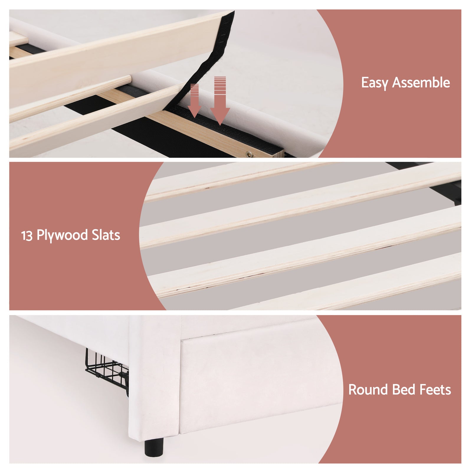 King Single Bed Frame with Storage Drawer Upholstered Velvet Platform Bed LED Headboard