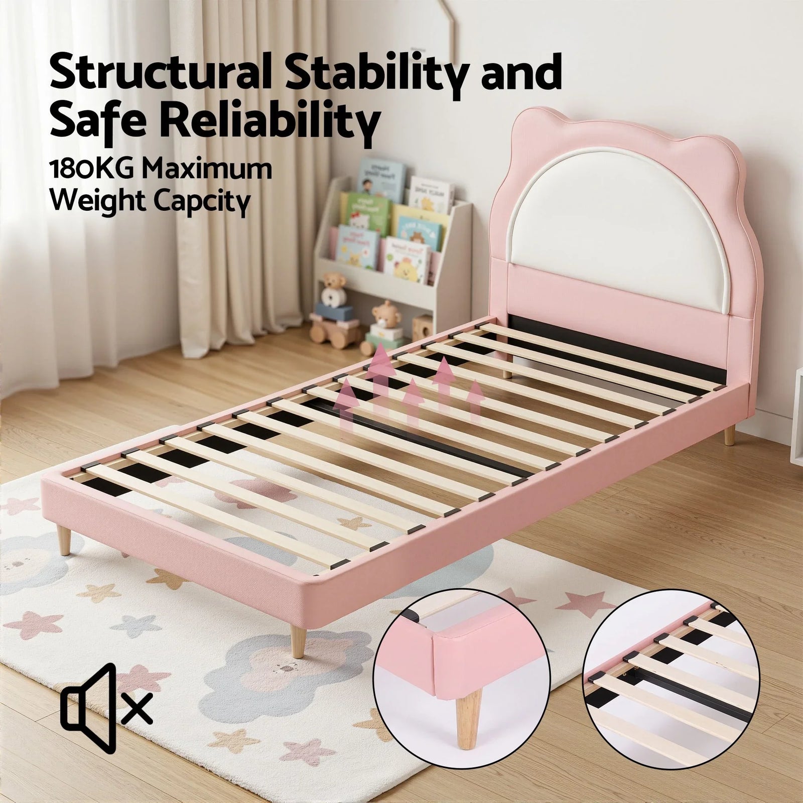 King Single Pink Kids Bed Frame for Girls Bedroom Cute Animal Upholstered
