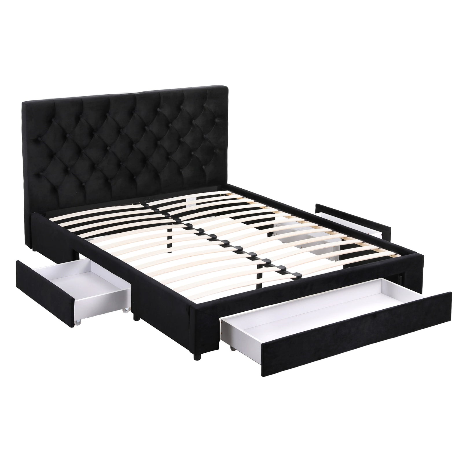 Double Bed Frame Storage Charging Station Upholstered 3 Drawers USB Type-C