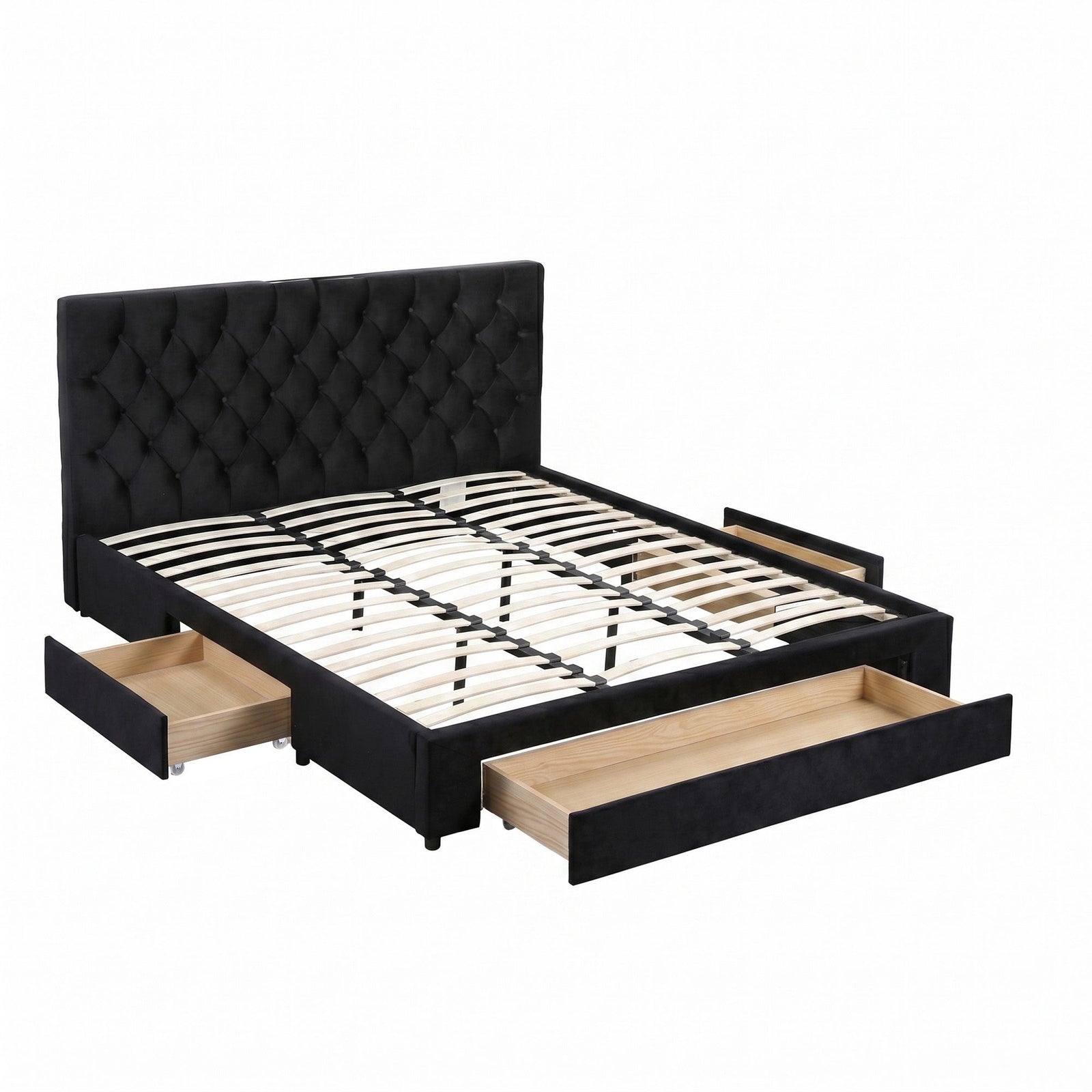 King Bed Frame Storage Charging Station Upholstered 3 Drawers USB Type-C