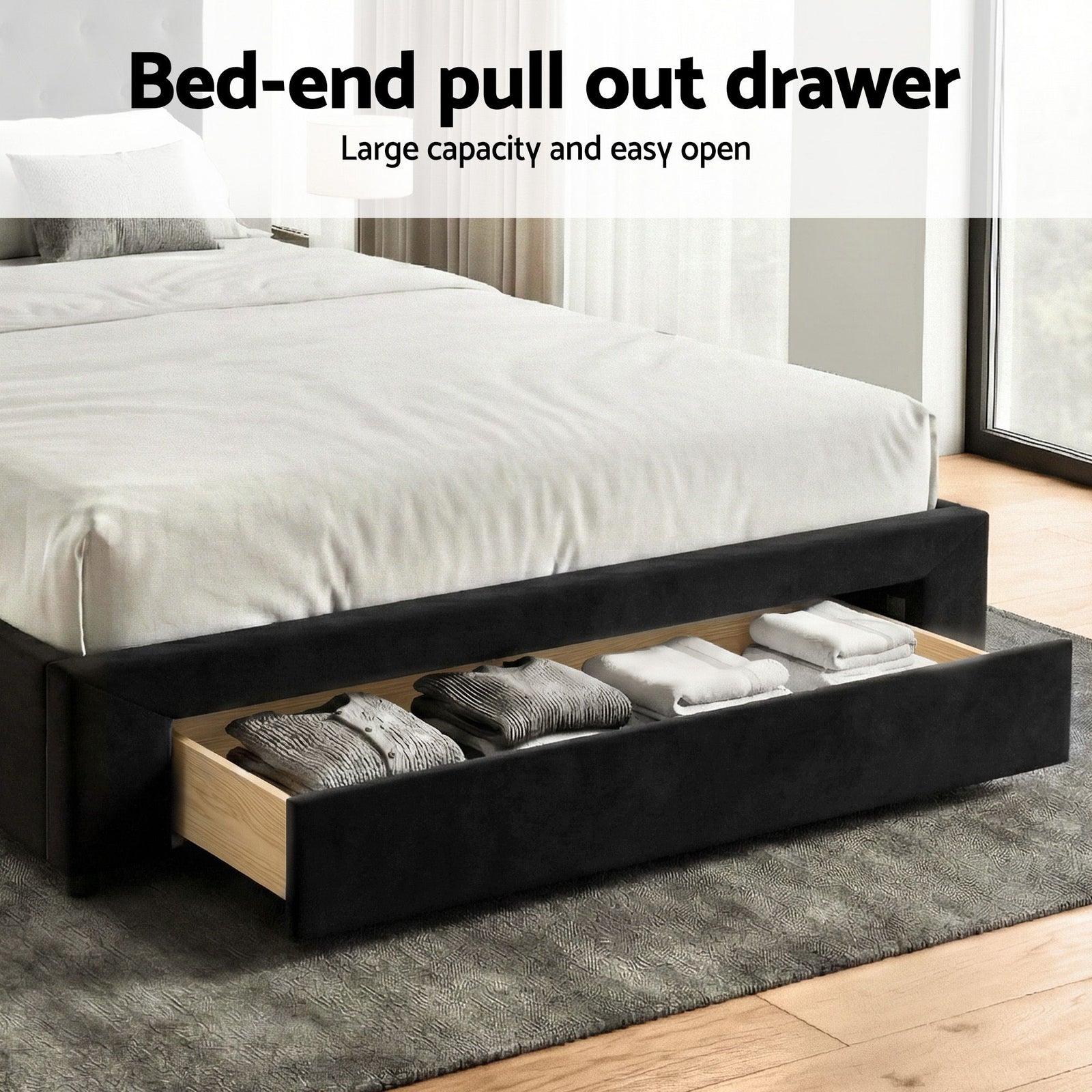 King Bed Frame Storage Charging Station Upholstered 3 Drawers USB Type-C