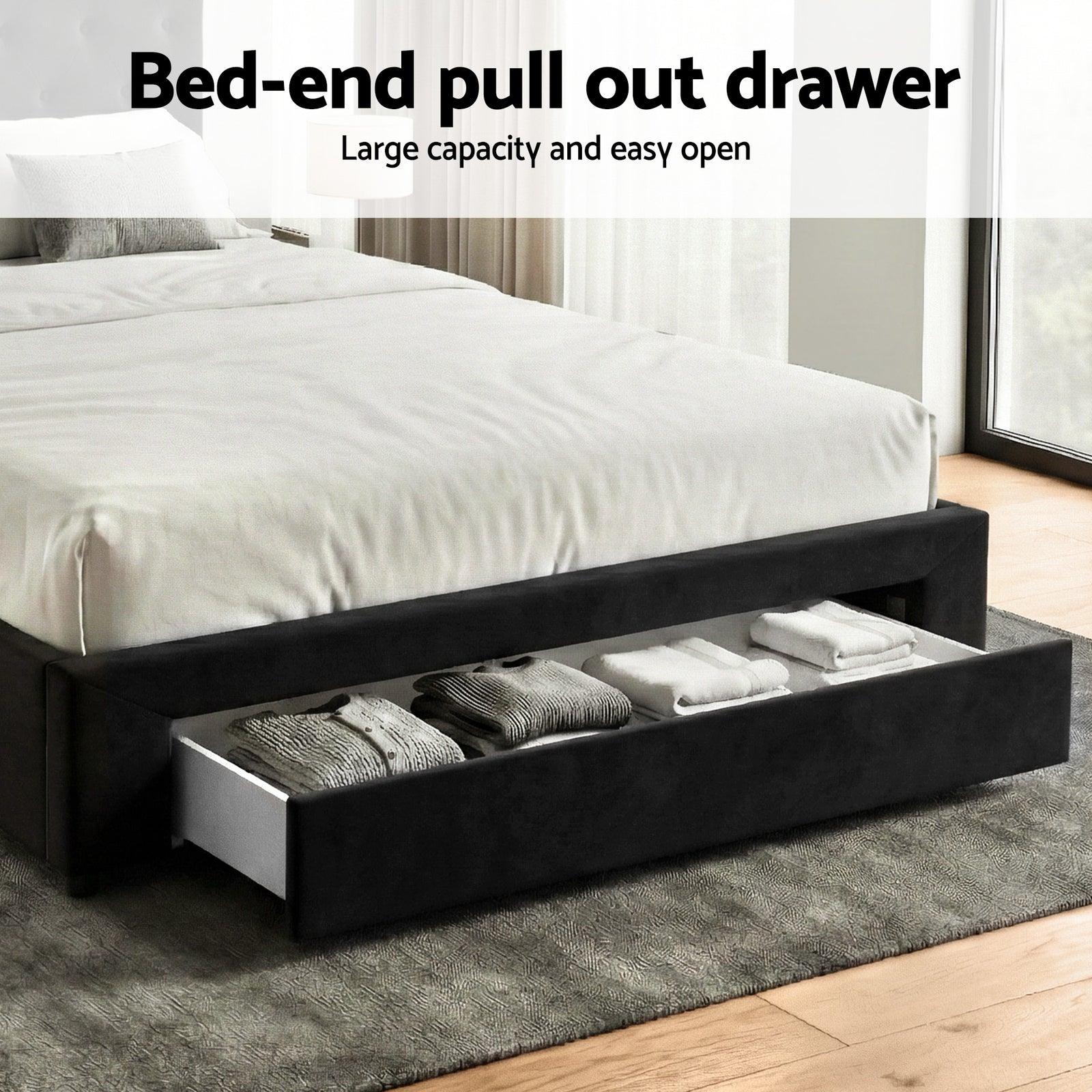 King Bed Frame Storage Charging Station Upholstered 3 Drawers USB Type-C