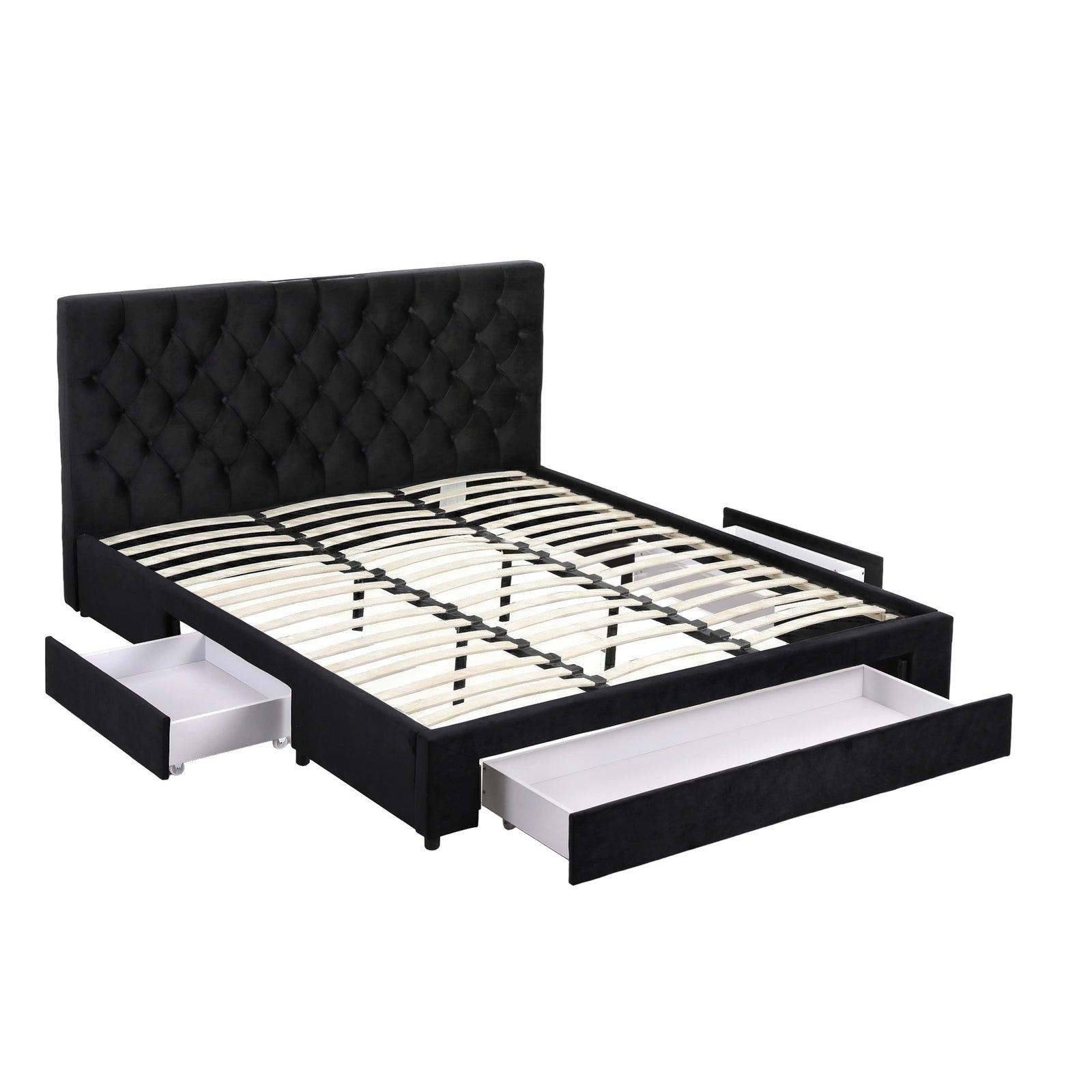King Bed Frame Storage Charging Station Upholstered 3 Drawers USB Type-C