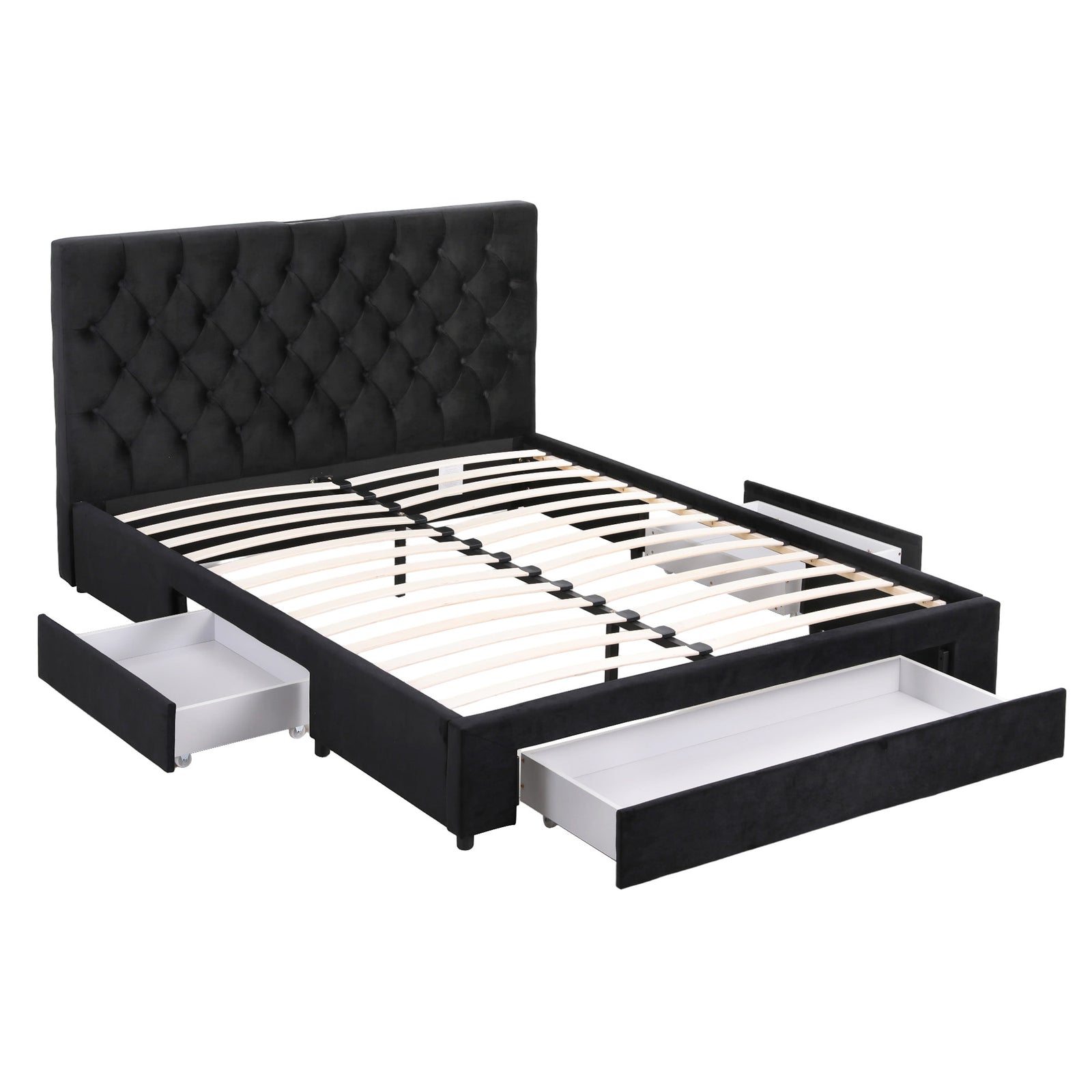 Queen Bed Frame Storage Charging Station Upholstered 3 Drawers USB Type-C