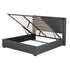 Double Bed Frame Gas Lift Storage Bed with Charging Ports Upholstered Geometric Headboard Charcoal Grey